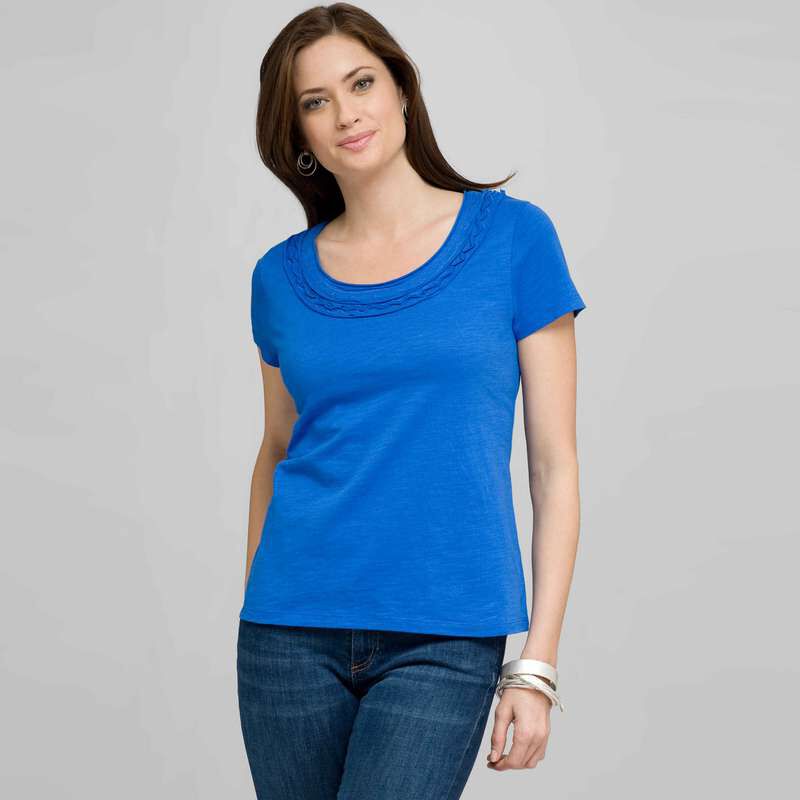 Scoop Neck Tee With Applique, Blue, large